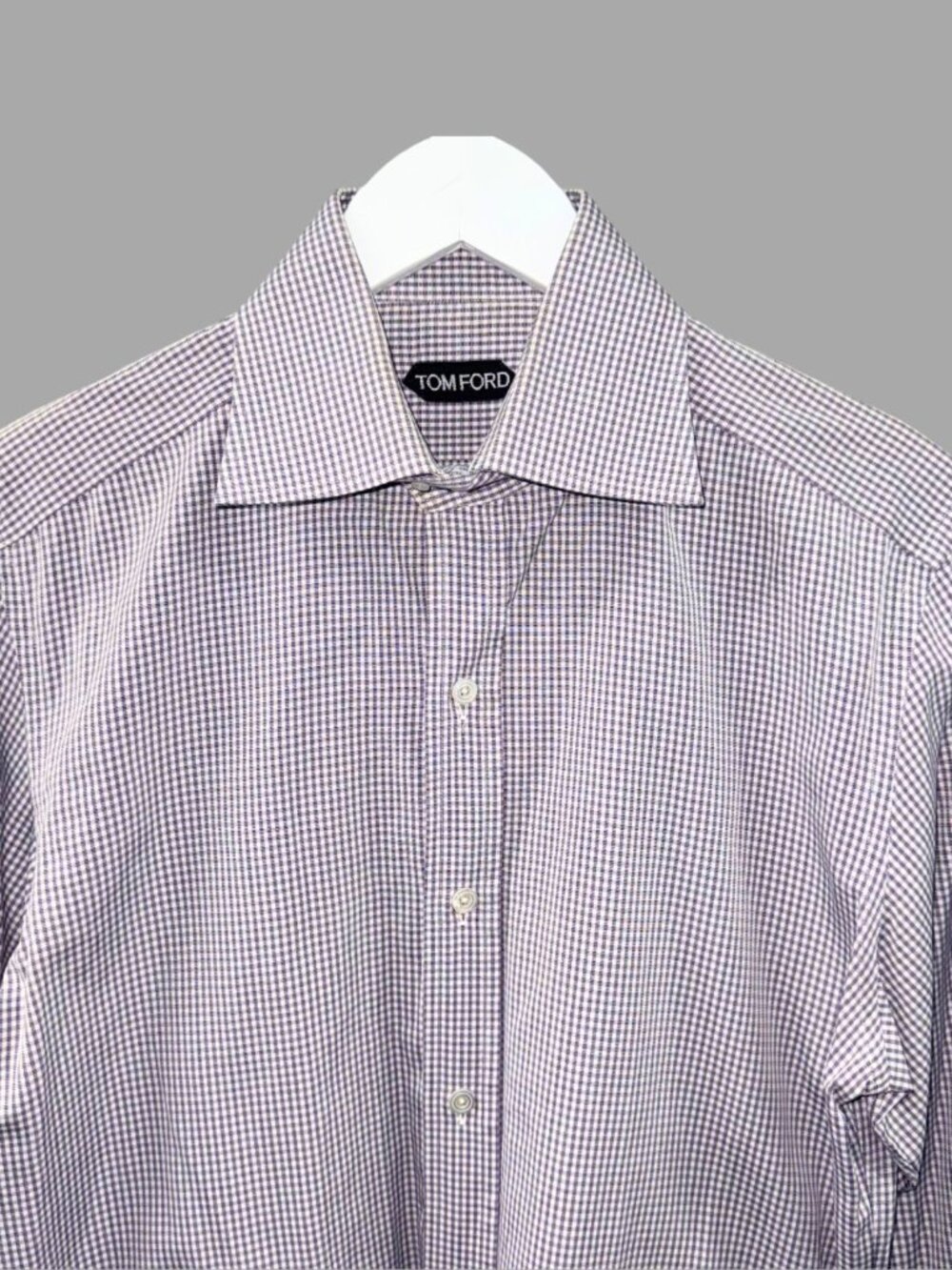 TOM FORD Lavender White Micro Gingham Button Up Shirt Cotton Sz L